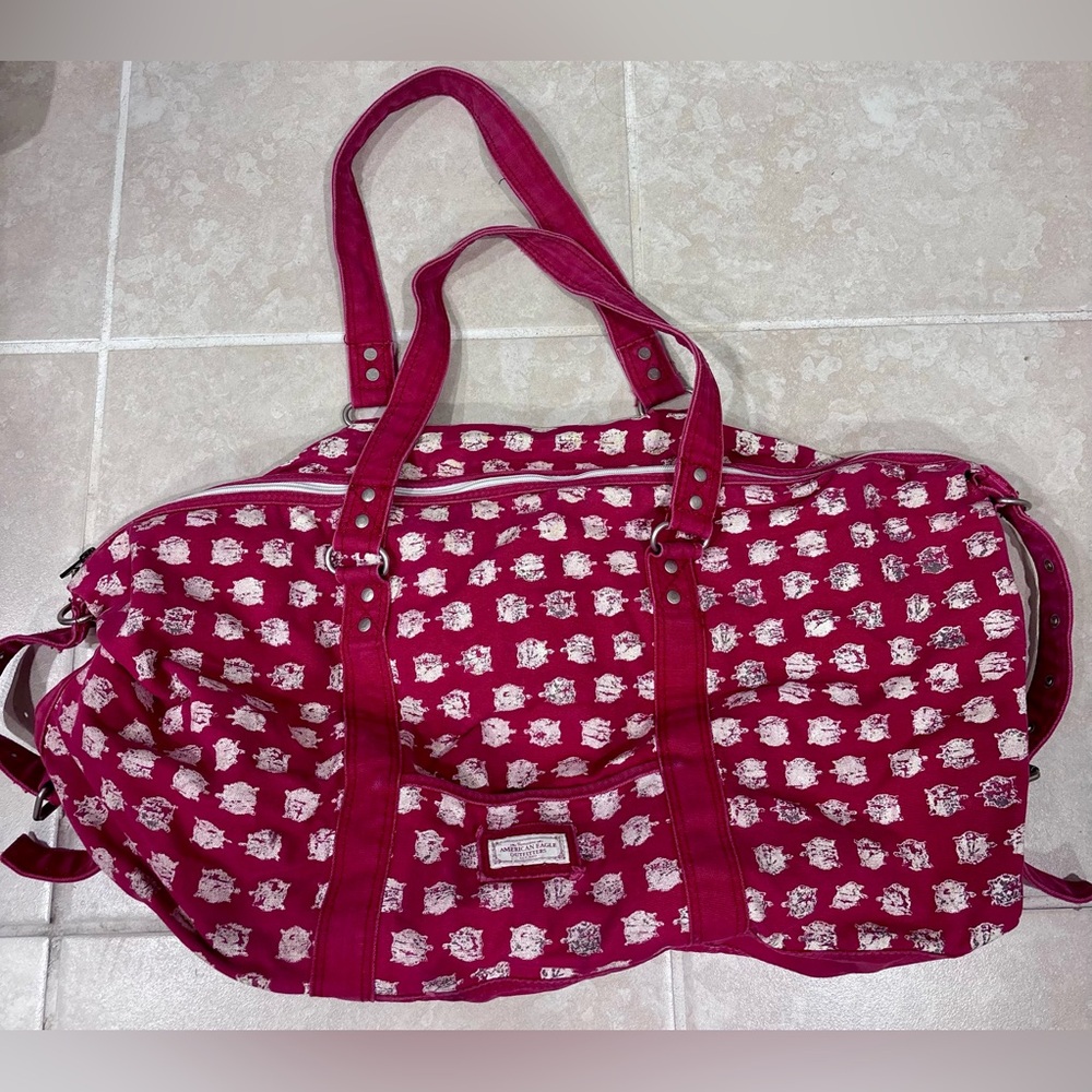 American Eagle red Weekender bag